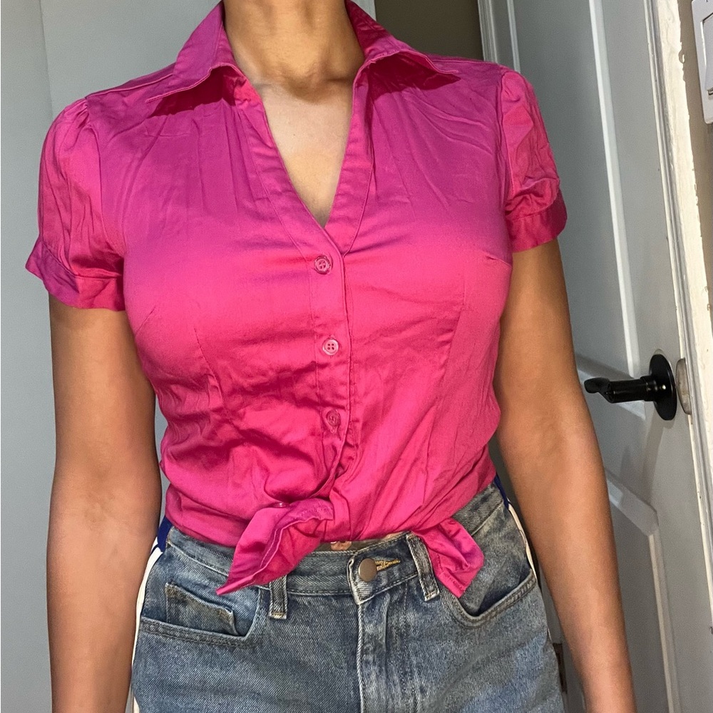 Pink Button-Up Women's Top - Picture 3 of 7